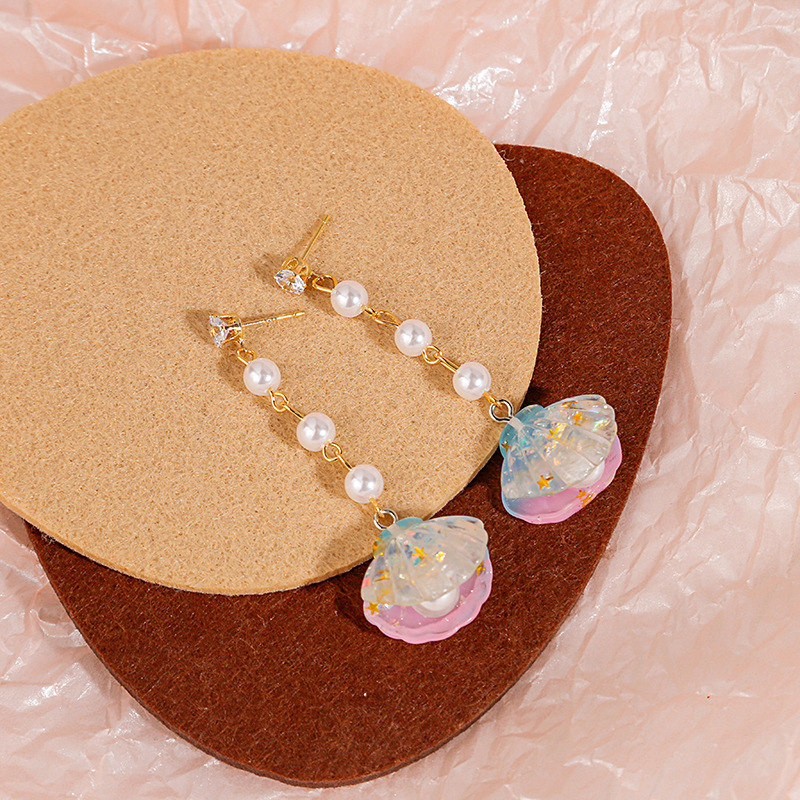 Women's Sweet Shell Arylic Imitation Pearl Alloy Earrings Tassel Drop Earrings display picture 3