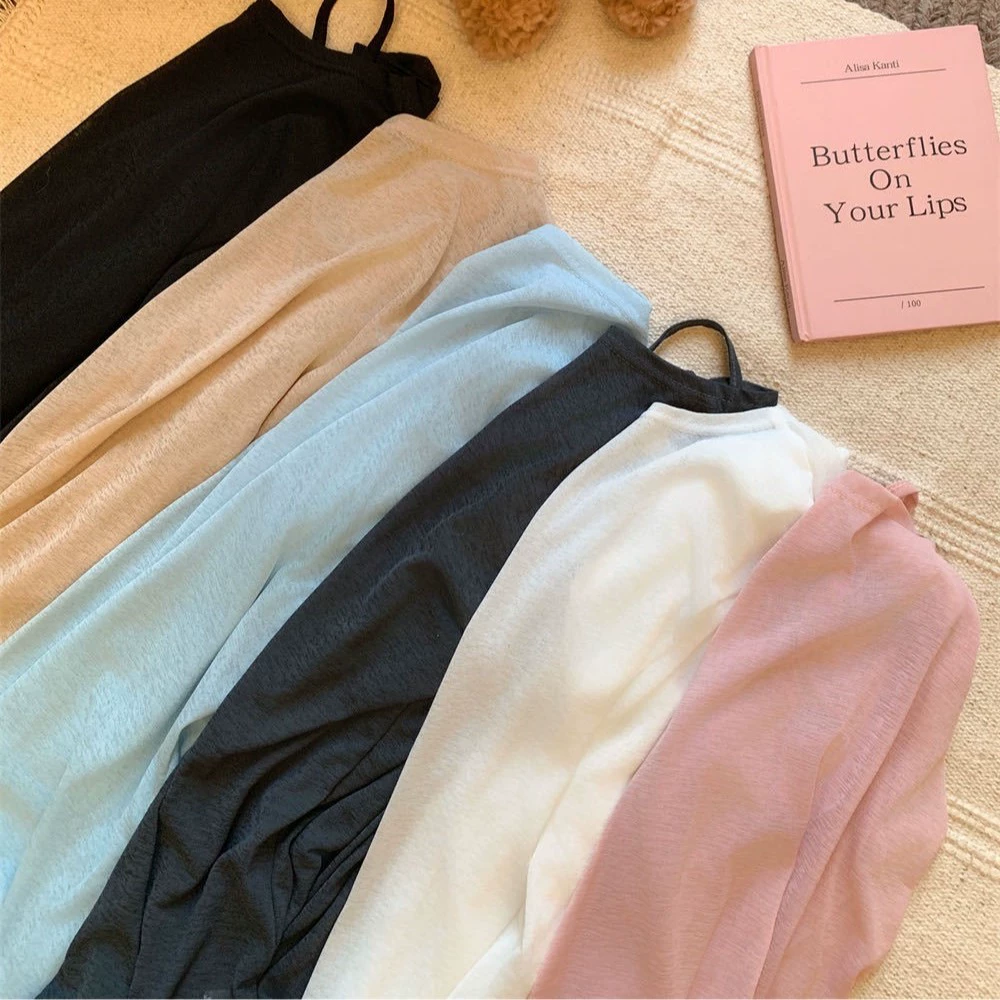 Summer sun protection clothing for students, silk thin long-sleeve, T-shirt, Korean style, UV protection