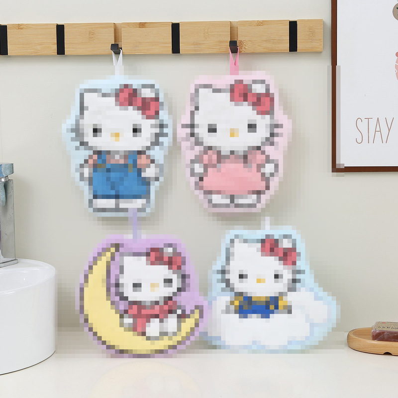 Cartoon Cute Hellokitty Hanging Hand Towel, Thickened, Soft and Absorbent for Bathroom, Children's Handkerchief, Kitchen Cleaning Cloth