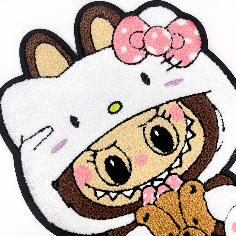 可爱labb搞怪刺绣布贴 Kitty 帽造型 抱小熊卡通补丁贴|undefined