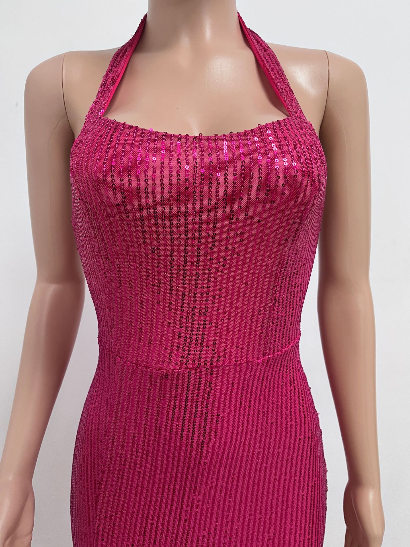 350g Weight Maxi Long Dress Dress Length Type Sleeveless Sleeve Length Party Dress Dresses Type Spandex, Polyester Fabric Type High Waist Waist Line Banquet, Party Occasion Halter Neck Neckline Slim Fit Type Solid Color Pattern Summer, Spring, Autumn Season Women's Gender Sequins Design Elegant, Sexy Style Wholesale Women's Elegant Sexy Sequins Solid Color Banquet Party Halter Neck Sleeveless Party Dress 20