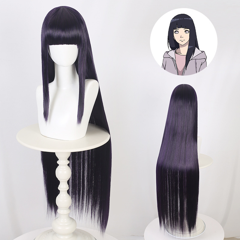 Lingqi Naruto Hinata Hetian Cos Wig Female Dark Blue Costume Long Straight Hair Youth Style Hinata