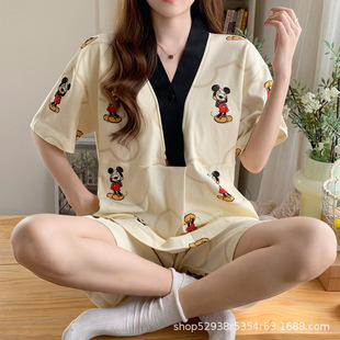 Nursing Pajamas Summer Short-sleeved Shorts Pure Cotton Pregnant Women's Pajamas Thin Women's Nursing Home Clothes with Chest Pad Moon Clothes