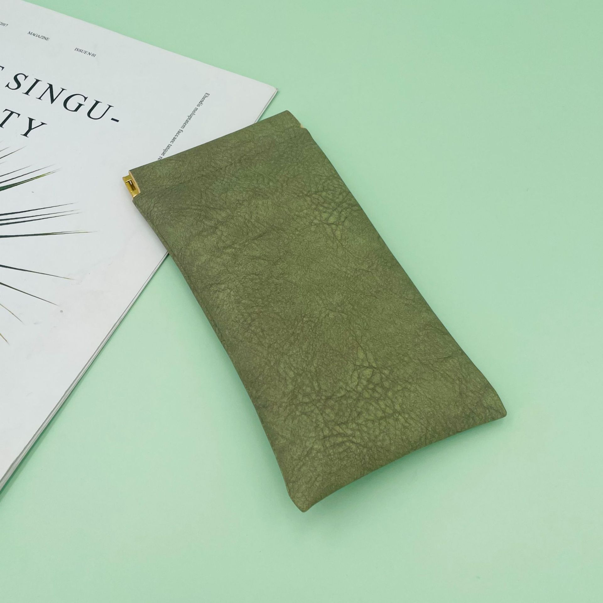 Bolsa de gafas Gafas de sol Gafas de sol Funda de almacenamiento para hombres y mujeres Boca de metralla Cerrado automático Bolsa de almacenamiento de gafas Bolsa de gafas de cuero