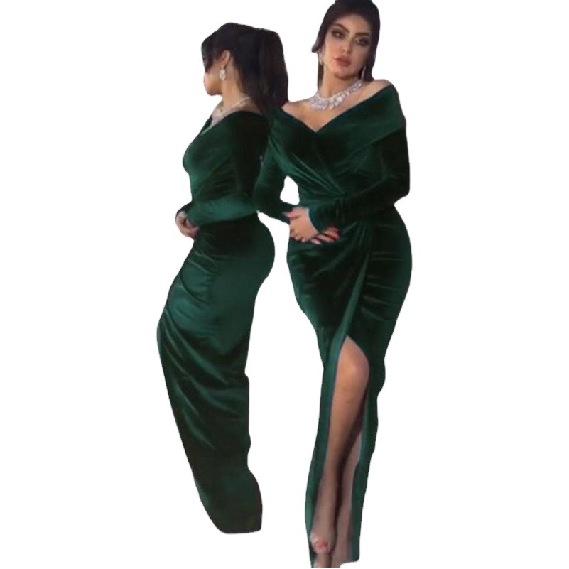 Vestido de terciopelo elegante de moda europea y americana para mujer, primavera-verano 2025, para reuniones anuales, estilo cheongsam, vestido de noche retro.