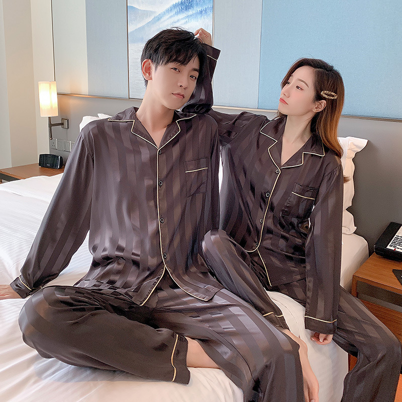 Comercio exterior al por mayor pareja pijamas primavera y otoño de manga larga hielo seda gordito niña más tamaño los hombres desgaste del hogar traje las mujeres