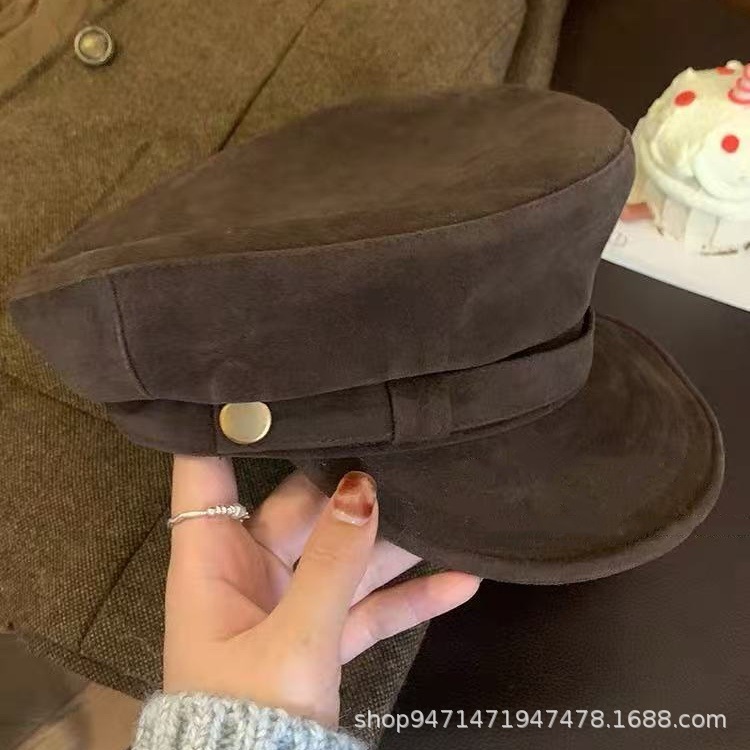 入秋氛围感美拉德~棕色麂皮平顶报童帽女秋冬复古英伦八角画家帽|undefined