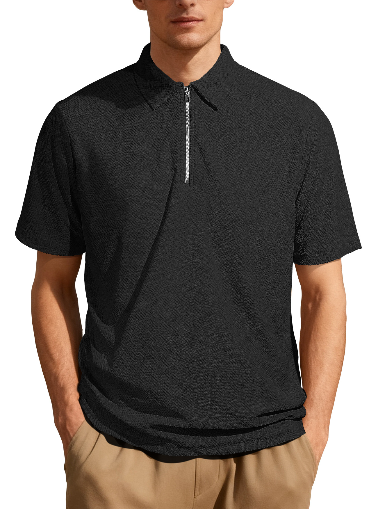 Nuevo comercio exterior transfronterizo de verano de Europa y Estados Unidos, camiseta de polo de manga corta casual diaria, camiseta de medio zipper