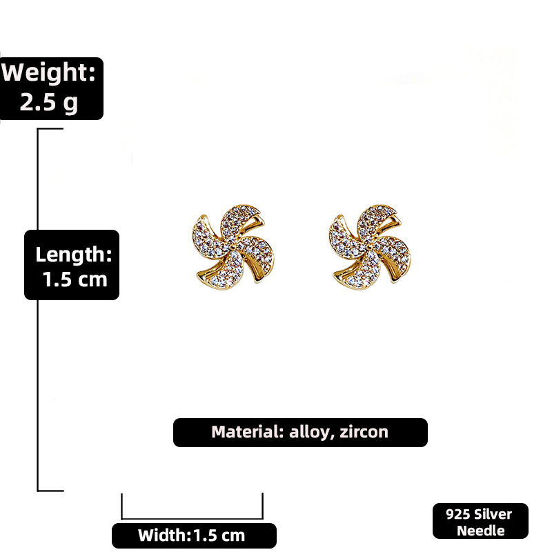 Fashion Rotatable Windmill Zircon Alloy Stud Earrings Wholesale Nihaojewelry display picture 2