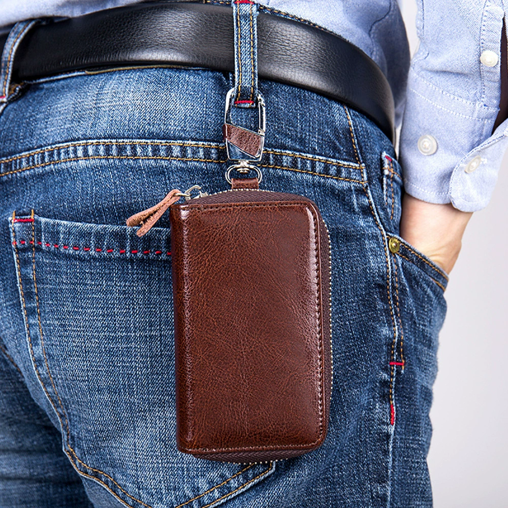(Cross-border trading), universal capacious key bag with zipper, custom-made, genuine leather
