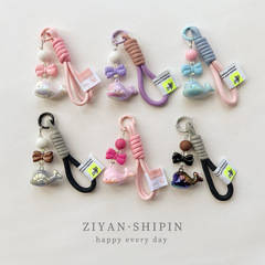 Acrylic solid color colorful cute little whale dolphin plated uv pendant braided cloth rope keychain school bag hanging rope