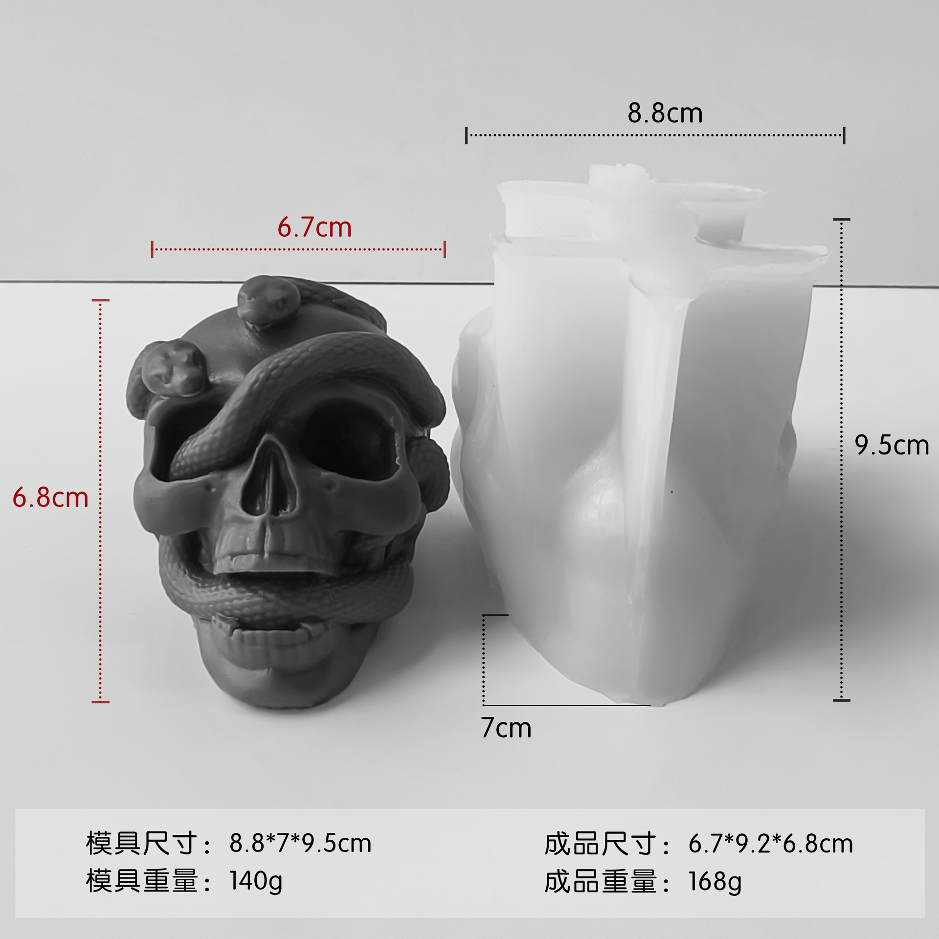 Jiahuimei Calavera de Halloween Aromaterapia Molde Vela DIY Vela de yeso de Pascua Abrasivo de silicona