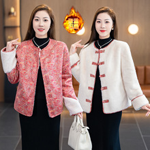 2502冬季驼绒棉袄女保暖小香风棉衣中老年花棉袄加绒加厚妈妈外套