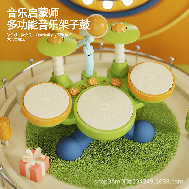Juguetes de tambor de estante para niños Educación temprana para niños pequeños Instrumentos de batería Música Iluminación Niños y Niñas Batería batería