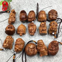 原木料ラオス黄花梨木彫り瓢箪の手のおもちゃの木彫り工芸品のストラップは黒縄を送ります。
