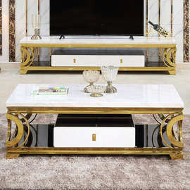 客厅茶几高级感不锈钢简欧式大理石茶几钢化玻璃客厅茶几现代茶几