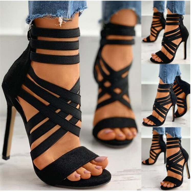 Damen High Heel Sandalen Mit Elastikband Stiletto Pumps_voghion.com