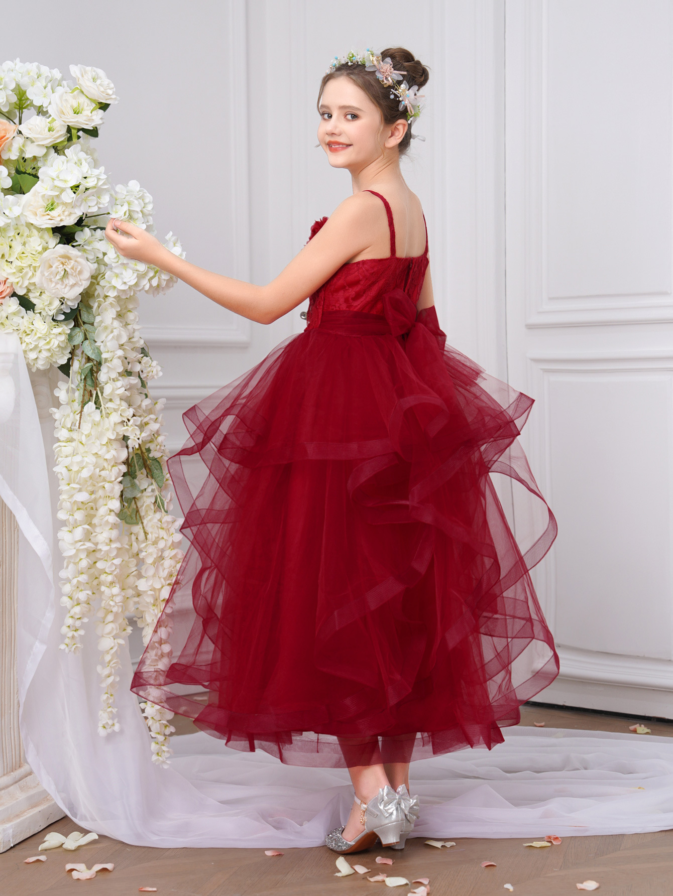 Europa y los Estados Unidos nuevos vestidos de chicas vestidos de malla de encaje largo decal vestido de princesa vestido de cumpleaños florista