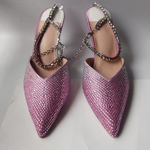 惜缘 大码奢华水钻尖头高跟凉鞋细跟一字扣带凉鞋婚礼 heel shoes