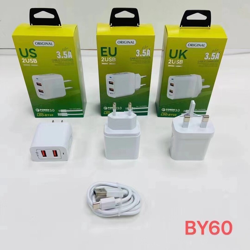 By60 Dual USB European Charger Usb-C Fast Charging Us Standard Set Adapter Plug 1A Power Supply 2A British Standard 3A