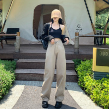 卡其色阔腿牛仔裤女2022夏季新款韩版直筒宽松高腰显瘦垂感拖地裤
