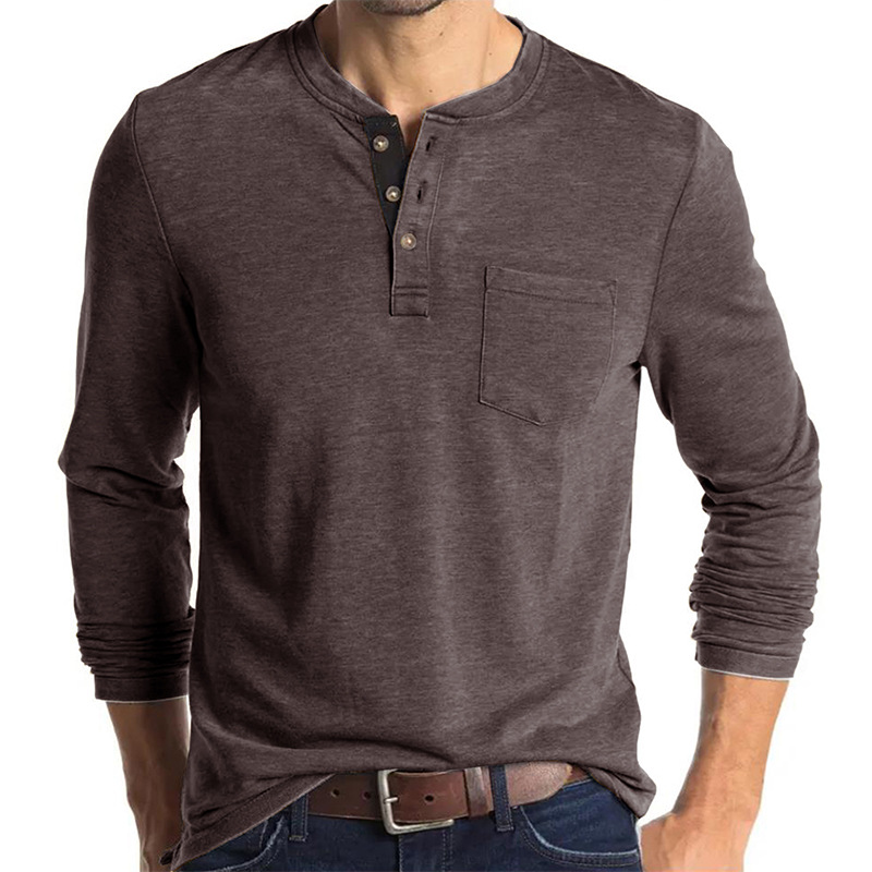 Amazon hombres europeos y americanos de manga larga de cuello redondo Camiseta de los hombres camisa de fondo Comercio exterior de los hombres camiseta Henry cuello superior