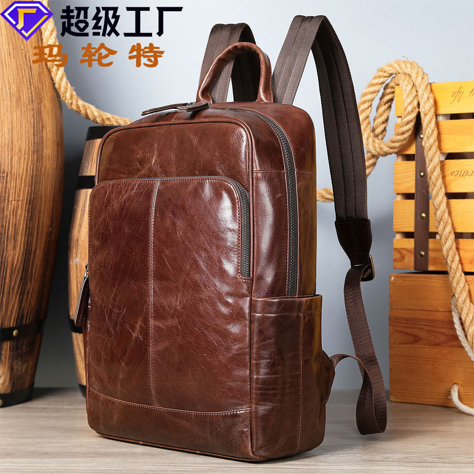 Ba lô nam da bò thật Marante, ba lô du lịch da bò lớp đầu, túi đựng laptop công sở da sáp dầu — Màu đen, Màu đen rơi tự nhiên, Nâu Cà Phê, Tự Nhiên Rơi