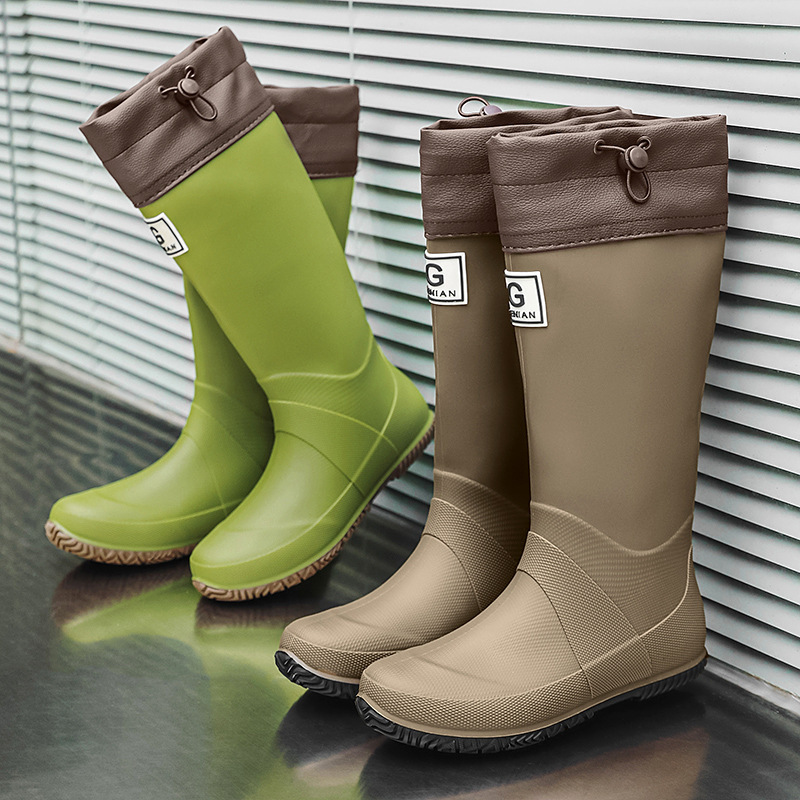 Dropshipping Adult Couple's Long-Tube Foldable Rain Boots for Men and Women, Waterproof and Non-Slip Rain Shoes, Foreign Trade Water Shoes