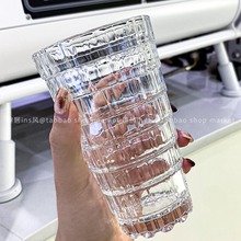 创意高颜值刻花叠叠杯家用客厅拿铁咖啡玻璃杯浓缩冰美式冷饮杯子