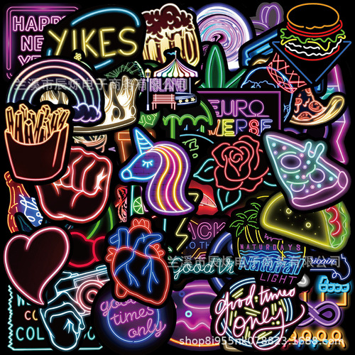 50/100 pieces of ins style neon psychedelic stickers suitcase computer guitar water cup decoration waterproof stickers