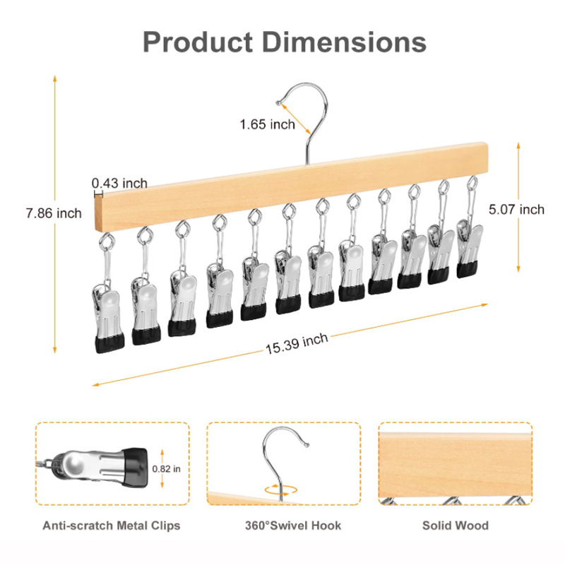 Red de celebridades de la red 12 clips 8 ganchos percha multifunción ropa interior chaleco camisola correa colgante de madera maciza almacenamiento colgante de ropa uno múltiples ganchos