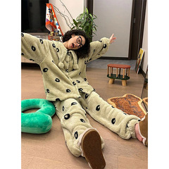 简约印花珊瑚绒睡衣女冬季新款加厚保暖长袖长裤家居服套装可外穿