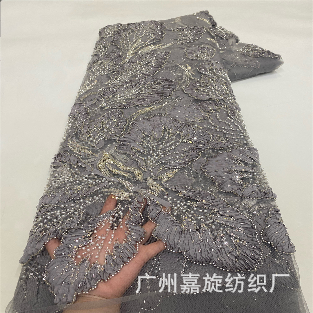 Plástico de hilo de red, proceso de flor, laminado, bordado de cuentas, tela de flor grande, vestido de posición de flor grande, encaje de flor, encaje, lace fabric