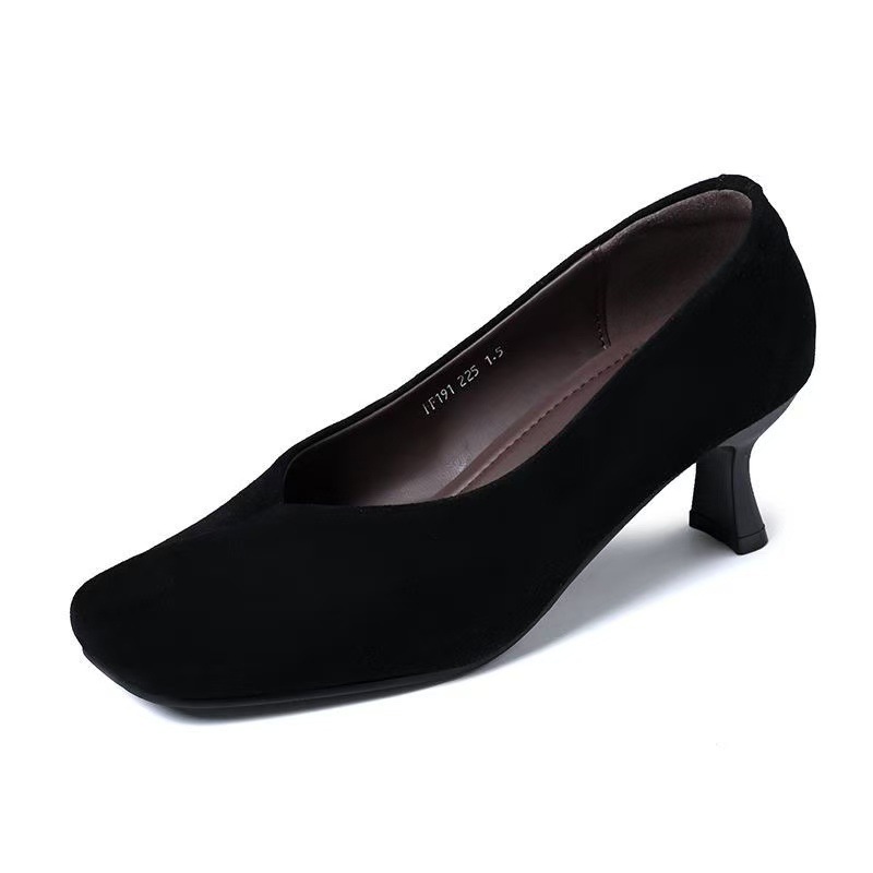 Nicho de estilo francés minimalista zapatos de tacones altos de cabeza redonda para mujeres 2026 primavera superficial un zapato de zapato para viajar zapatos de tacones delgados