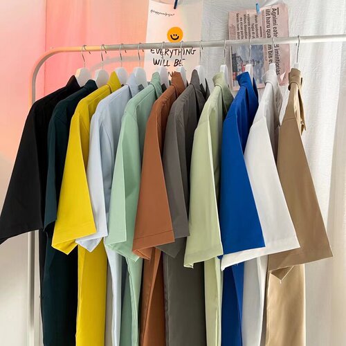 Classic five-button sleeveless men's and women's short-sleeve shirt with hidden stitching, solid color, trendy round neck, summer youth style
