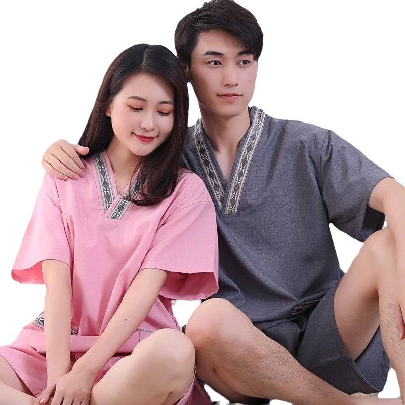 공마 칸 김이 의류 고급 목욕 옷 사우나 옷 커플 플러스 사이즈 남녀 목욕 옷 커플 반팔 마사지 옷