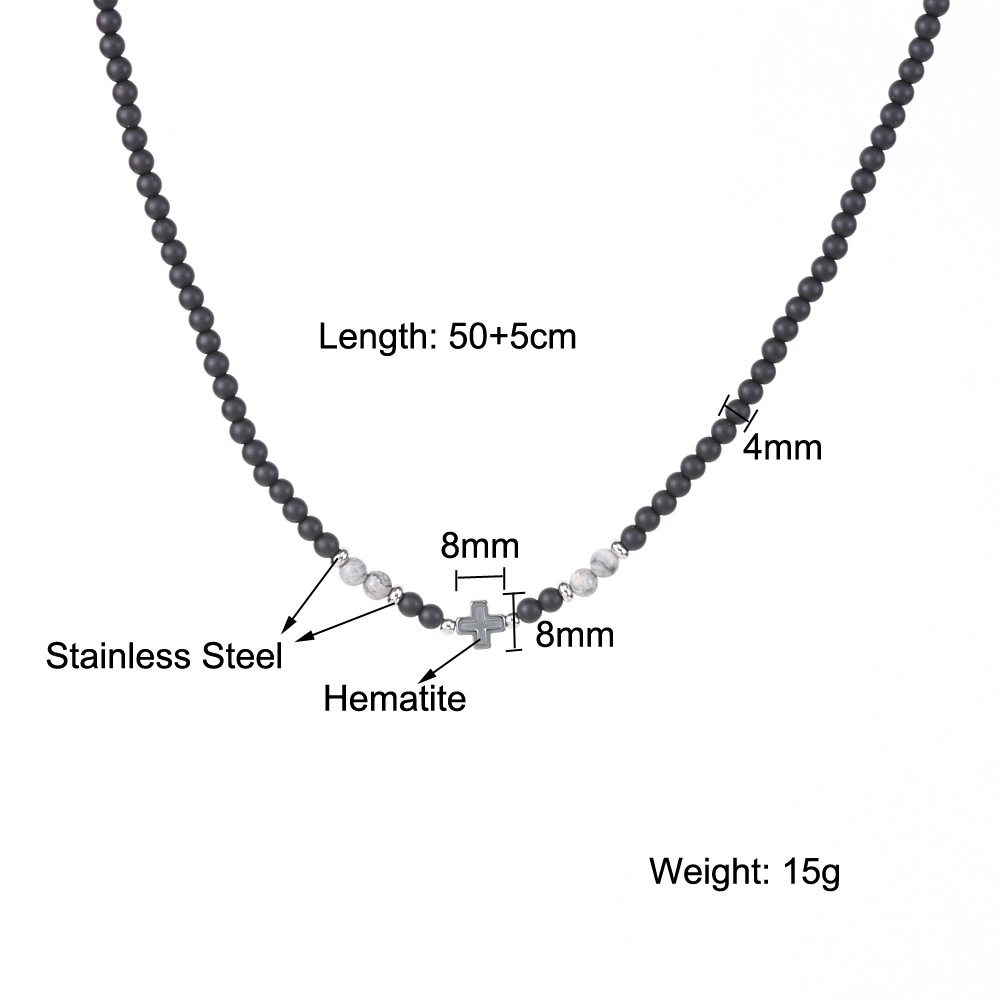 15g Weight Natural Stone Pendant Material Choker Classification Beads Chain Material Beaded Chain Chain Type 1 Piece Quantity Daily Occasion Beaded Material Cross Pattern All Seasons Season Men's Gender Polishing Design Retro, Streetwear Style Retro Streetwear Cross Beaded Polishing Men's Choker Men Beaded Necklaces 无