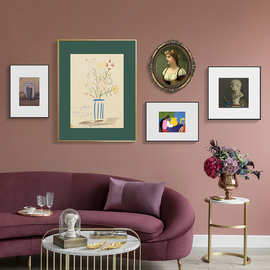 北欧复古艺术海报莫兰迪色花瓶雕塑美女客厅壁画帆布装饰画图片