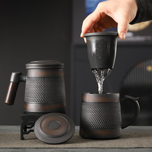 手工跳刀紫陶茶杯家用茶水分离办公杯带盖男士高档个人专用茶水杯