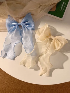 Spring Super fairy white mesh bow ribbon hairpin female back head high sense headdress large hairpin hair accessories