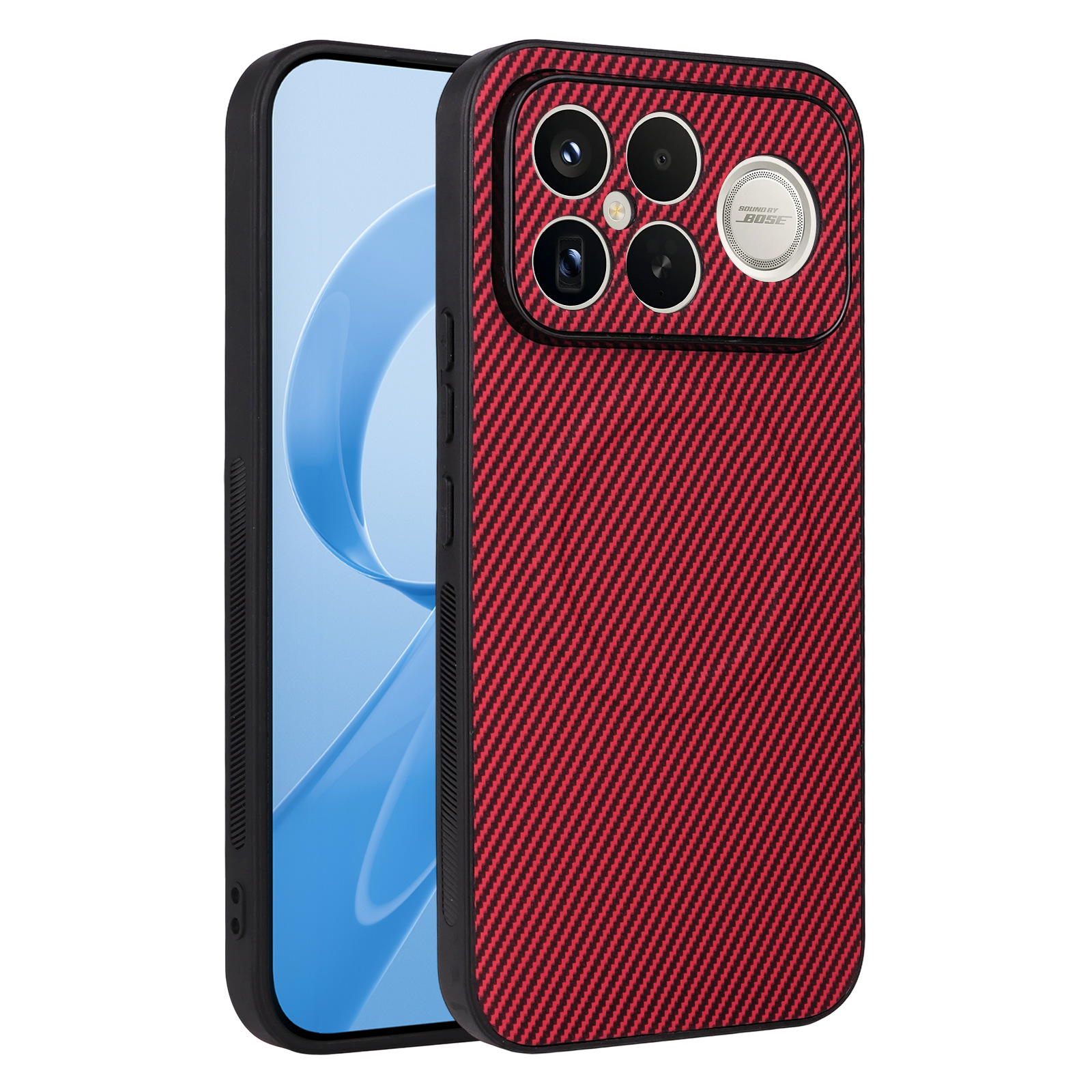 Red [Carbon Fiber Pattern Magnetic Leather Case]