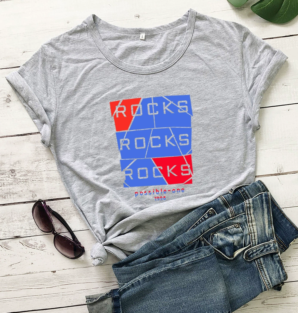 ROCKS футболка с разноцветным принтом, мужская и женская Свободная футболка с короткими рукавами