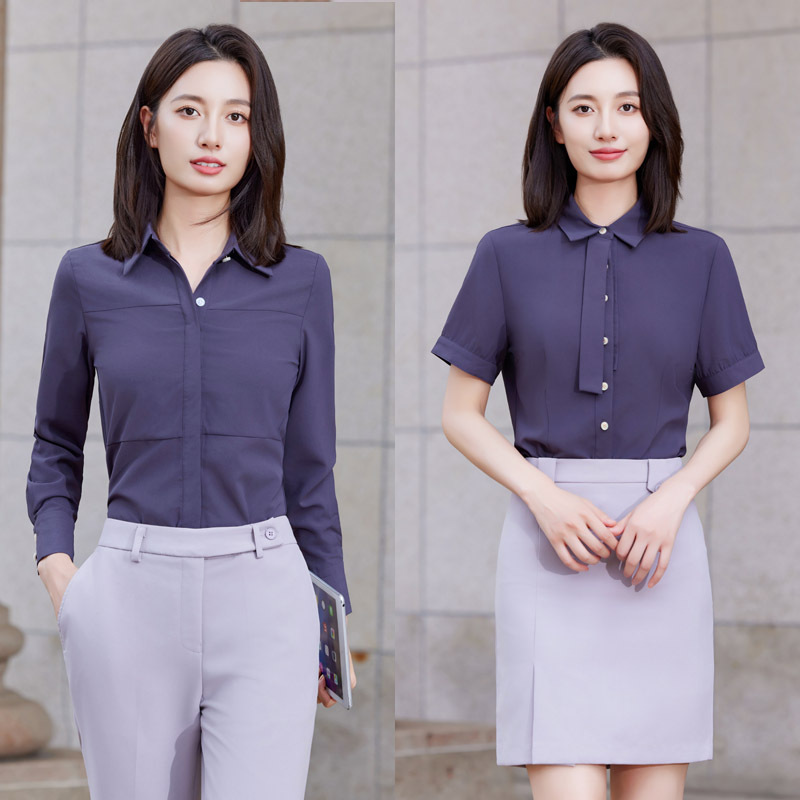 2024 New Zhaoxing Purple Gray Shirt Women's Long Short-sleeved Bank Clothes Work Clothes Shirt Work Uniform