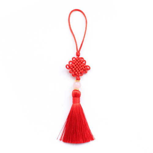 Chinese knot tassel six-plate Fangsheng knot pierced with jade beads and tassels U disk sachet bookmark pendant small size