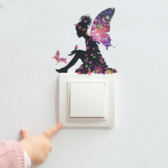 外貿蝴蝶精靈女孩臥室玄關宿舍家居裝飾開關貼牆貼貼紙批發跨境