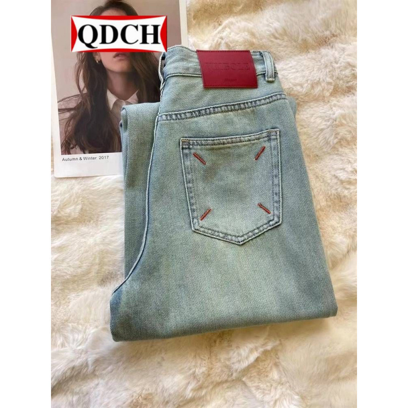 light blue Thin Embroidered Wide-leg Jeans Women's Pear-shaped 2024 New High Waist Pear-shaped Dipped Straight Pants