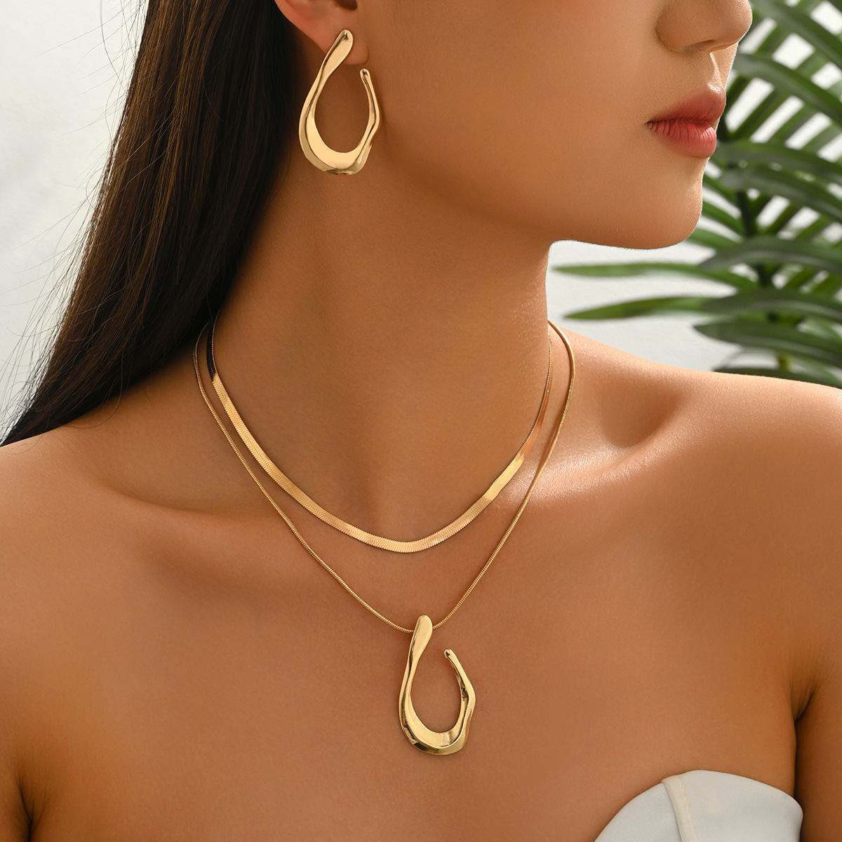Boucles d'oreilles géométriques double couche style européen_voghion.com