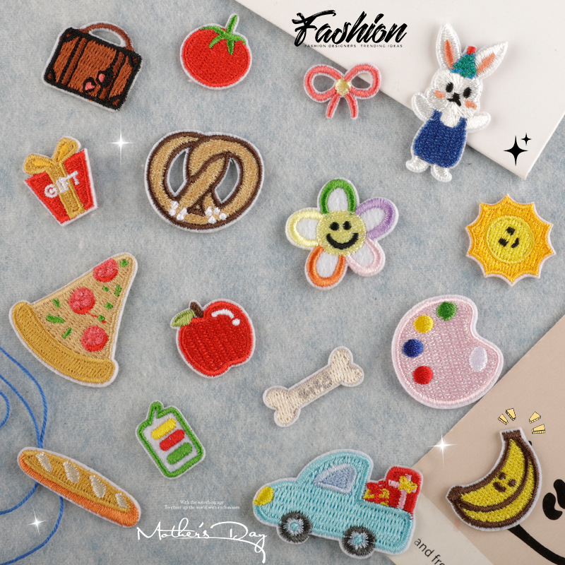 刺绣补丁贴diy手账配饰原创卡通食物한국Wappen绣花标patch布贴