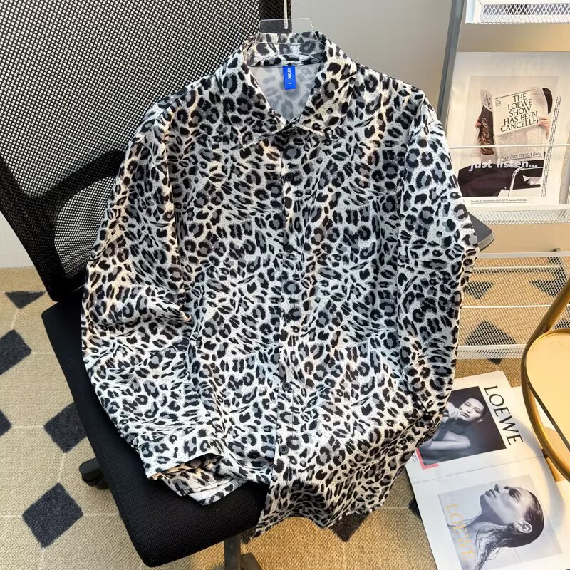 Leopard Print Jacket Men's Summer Design Street Hip-Hop Long-Sleeved Shirt Couple Wear High-End Jacket Top Leopard Print Jacket Men's Summer Design Street Hip-Hop Long-Sleeved Shirt Couple Wear High-End Jacket Top