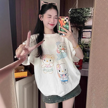 慵懒风穿搭宽松纯棉短袖T恤印花上衣服女动漫黑白绝美个性尾货夏